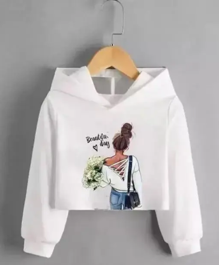 SK TRENDY TRADES Crop Length Hood neck Full Sleeve Women printed tshirt